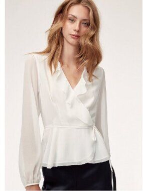 Q+A Ivory Ruffle V-Neck Blouse